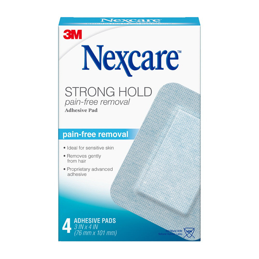 Nexcare Strong Hold Pain-Free Removal Adhesive Pad, 3"x 4", 4 Ea